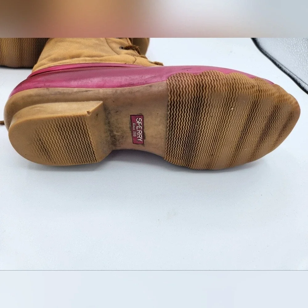 Sperry Top-Sider Duck Boots Pink Tan Lace Up Ankle Boots Rubber Sole Shoes‎